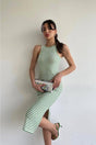 Green Striped Midi Length Pencil Dress (zck0486) - Swordslife