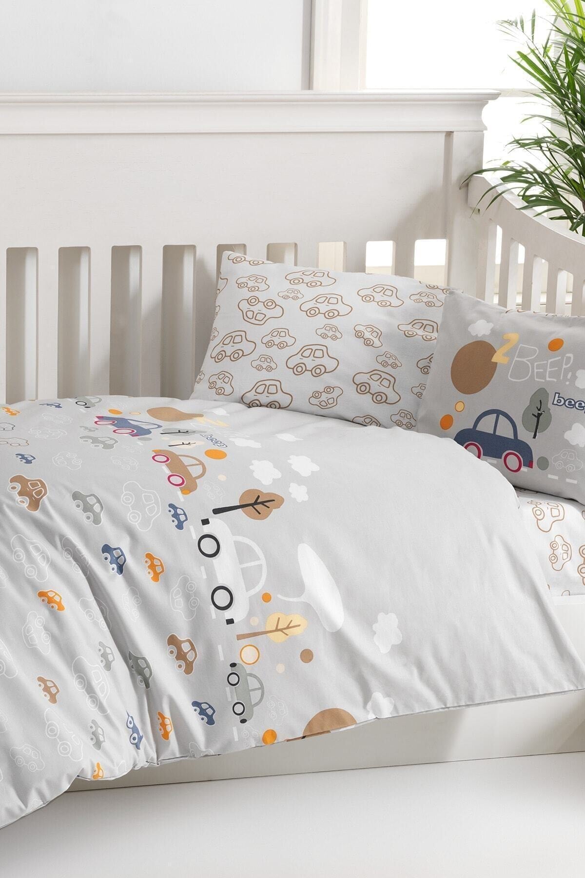 Car Patterned 100% Cotton Ranforce Baby Duvet Cover Set