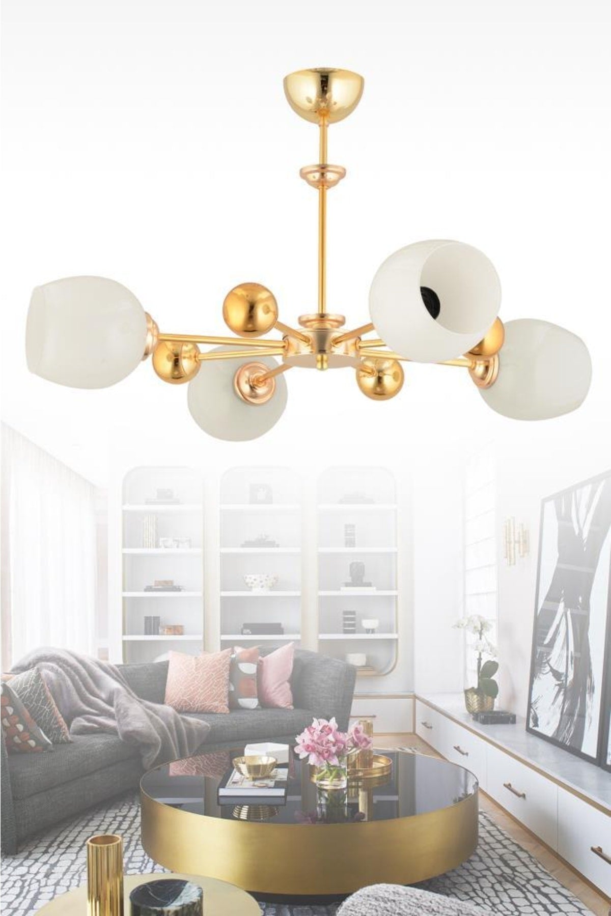 Nairobi 4-Piece Gold White Opaque Glass Chandelier