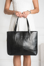 Women'S Crocodile Pattern 2-Sleeve Zippered Large Size Bag Shoulder Bag, Clutch Bag, Laptop Bag