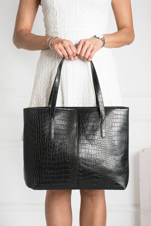 Women'S Crocodile Pattern 2-Sleeve Zippered Large Size Bag Shoulder Bag, Clutch Bag, Laptop Bag