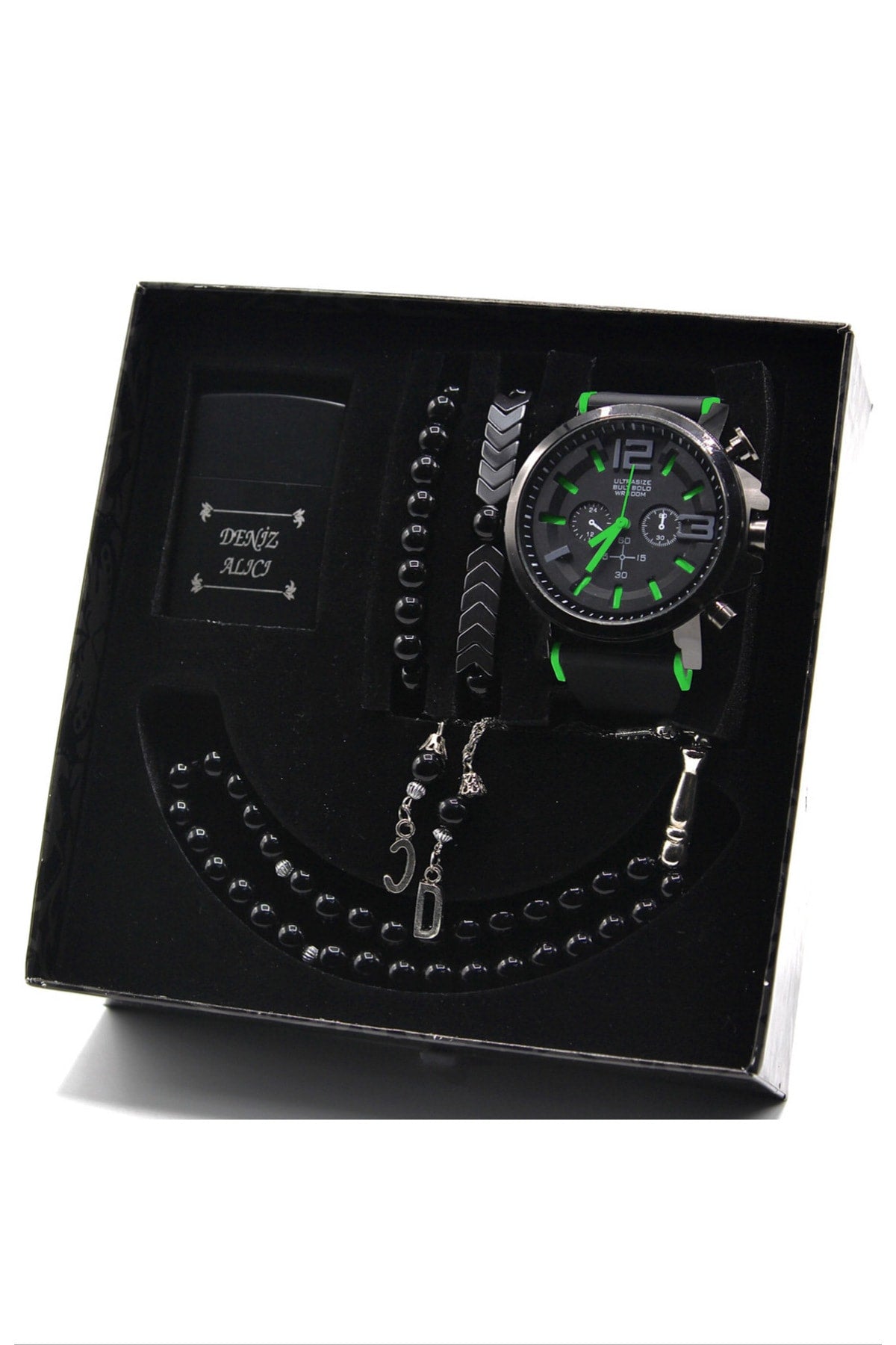 Waterproof Men's Wristwatch Lighter Rosary and Bracelet Set