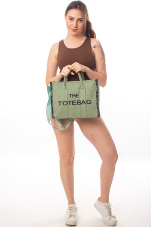 Pearl Women'S Water Green Tote Bag Canvas Long Strap Bag Shoulder Bag