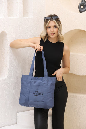 Indigo U46 Snap Closure Front Pocket Detailed Tote Bag Embroidered Canvas Women'S Arm And Shoulder Bag U:30