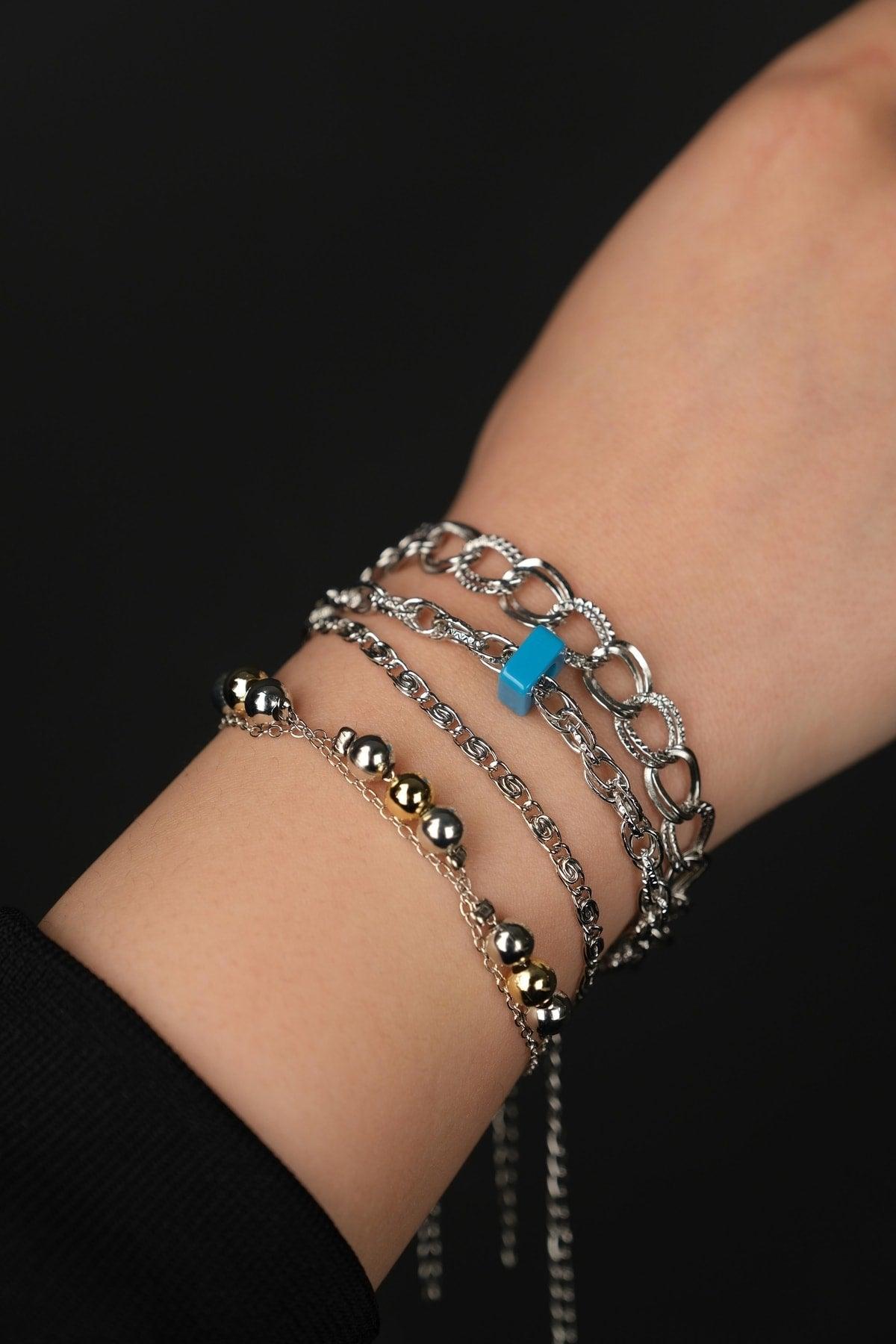 Silver Color 4 Pieces Women's Color Combination Bracelet Set - Swordslife