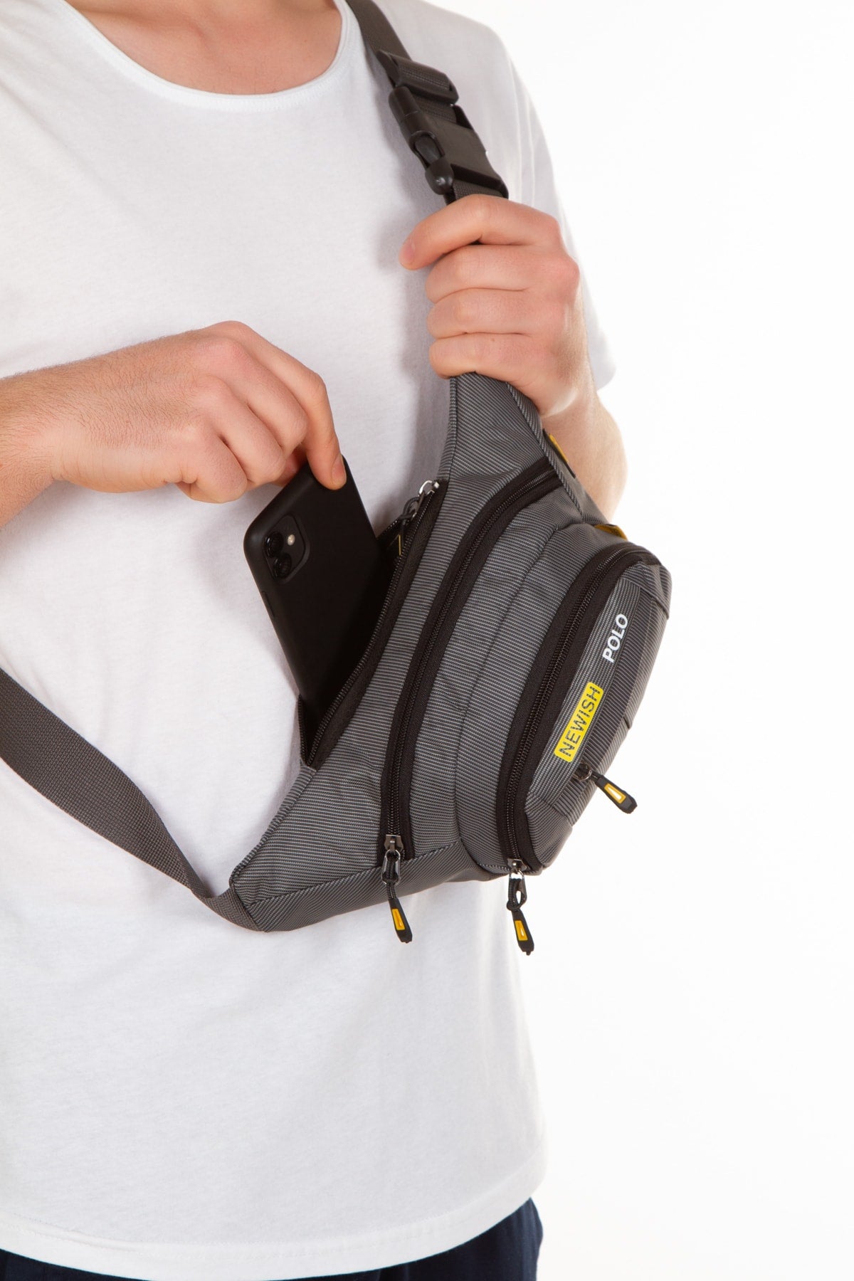 Waterproof Headphone Out Waist And Shoulder Bag Gray Freebag
