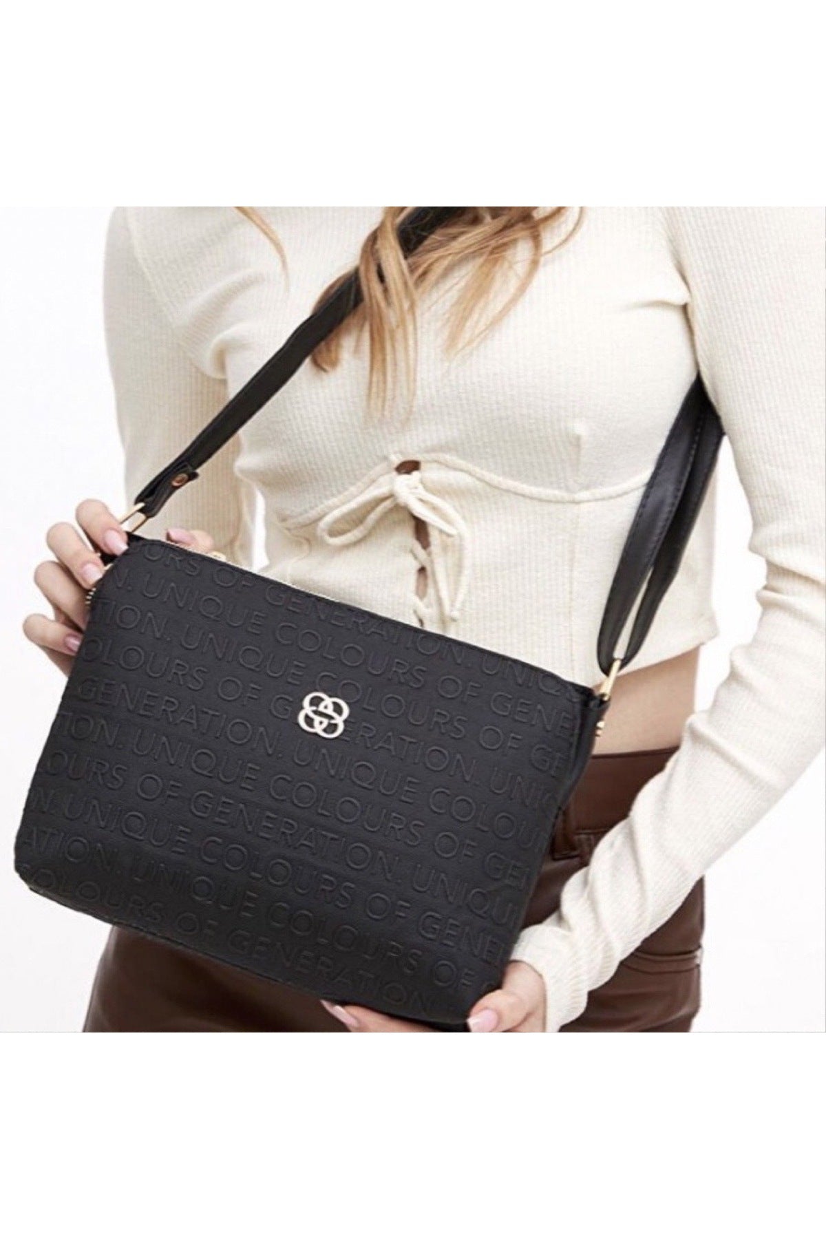 Women's Bag Black Three Part Shoulder Cross Strap Gogus Bag (A QUALITY)