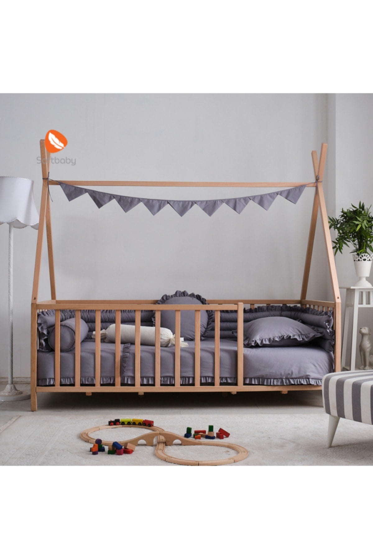 Elegance Gray Katkat 90X190 Montessori Sleeping Set