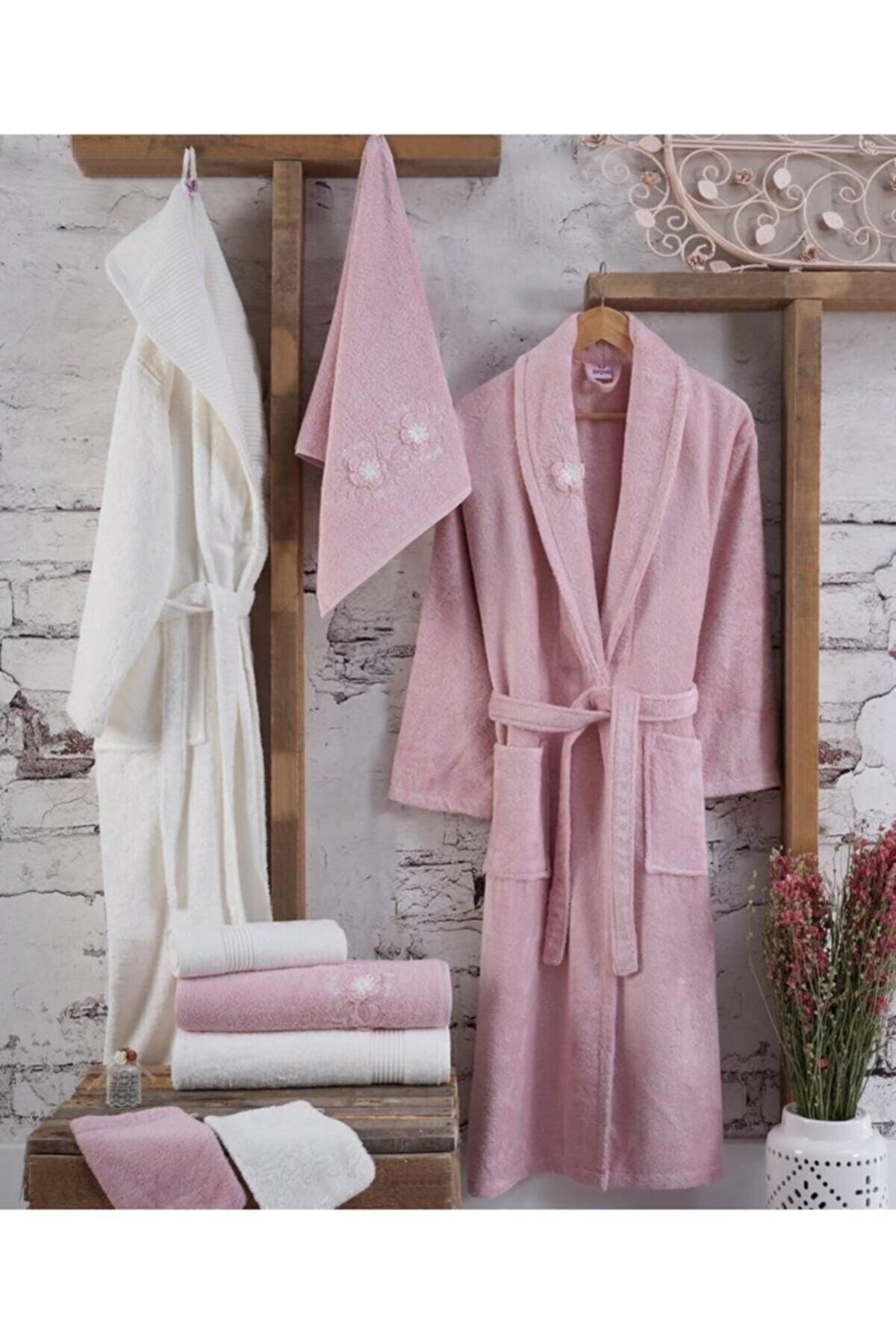 Hürrem Family Bathrobe Set - 8 Pieces Cream-Dry Rose - Swordslife