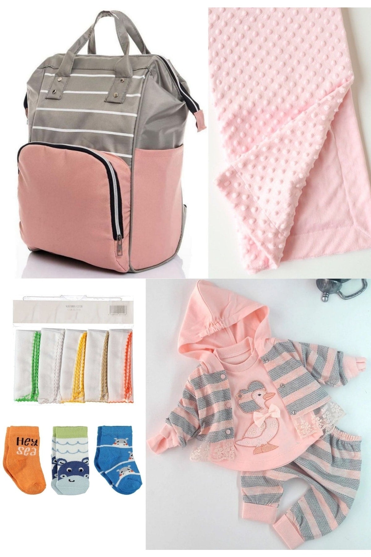 5 Piece Maternity Set (Baby Care Backpack, Hospital Exit, Chickpea Blanket, 10 Wipes and 3 Socks)