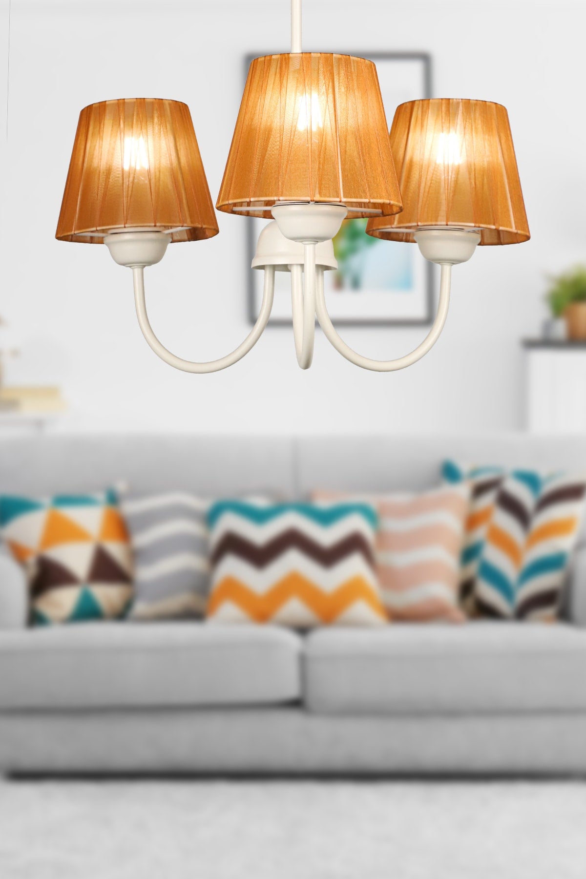 Ova 3Rd Chandelier White Brown Hat