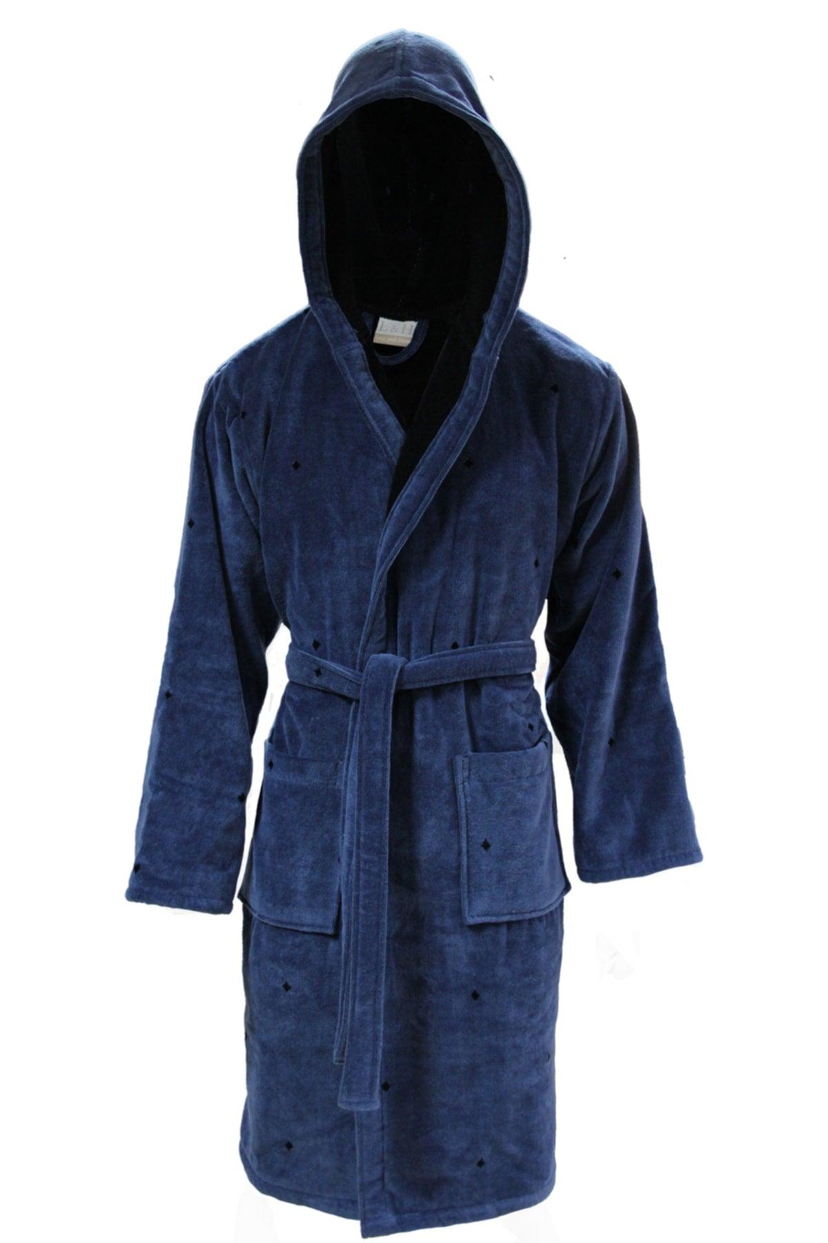 100% Cotton Unisex Velvet Bathrobe Denim - Swordslife