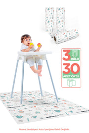 Highchair Bottom And Activity Supplementary Food Cover 3-Pack 30 Pieces Disposable Sea Creatures