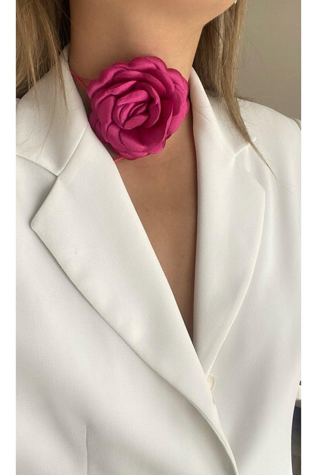 Lace-Up Fabric Flower Choker Necklace Rose Necklace - Swordslife