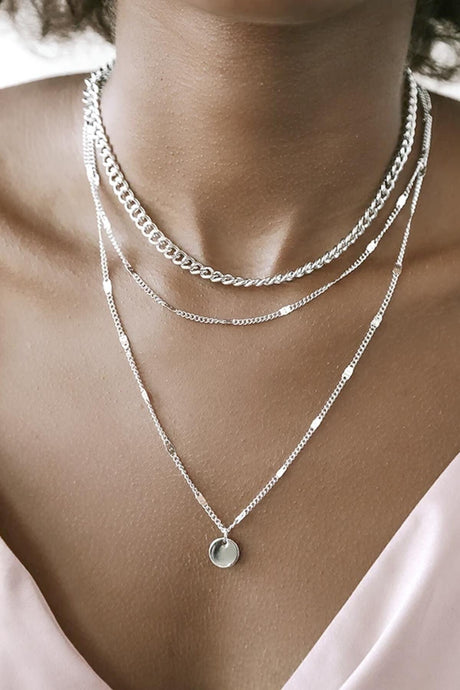 Women's Layered Chain Necklace Sequin Silver Color - Swordslife