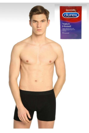 Men'S Black Color 3-Pack Lycra Boxer & Durex Condoms