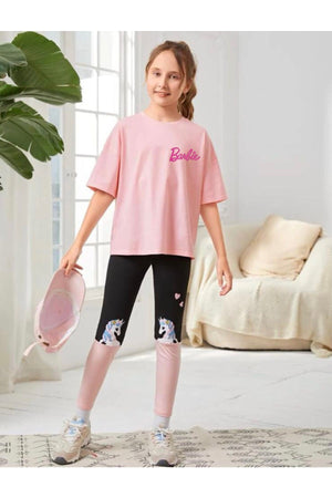 Kids Unisex Oversize Pink Barbie Printed T-Shirt