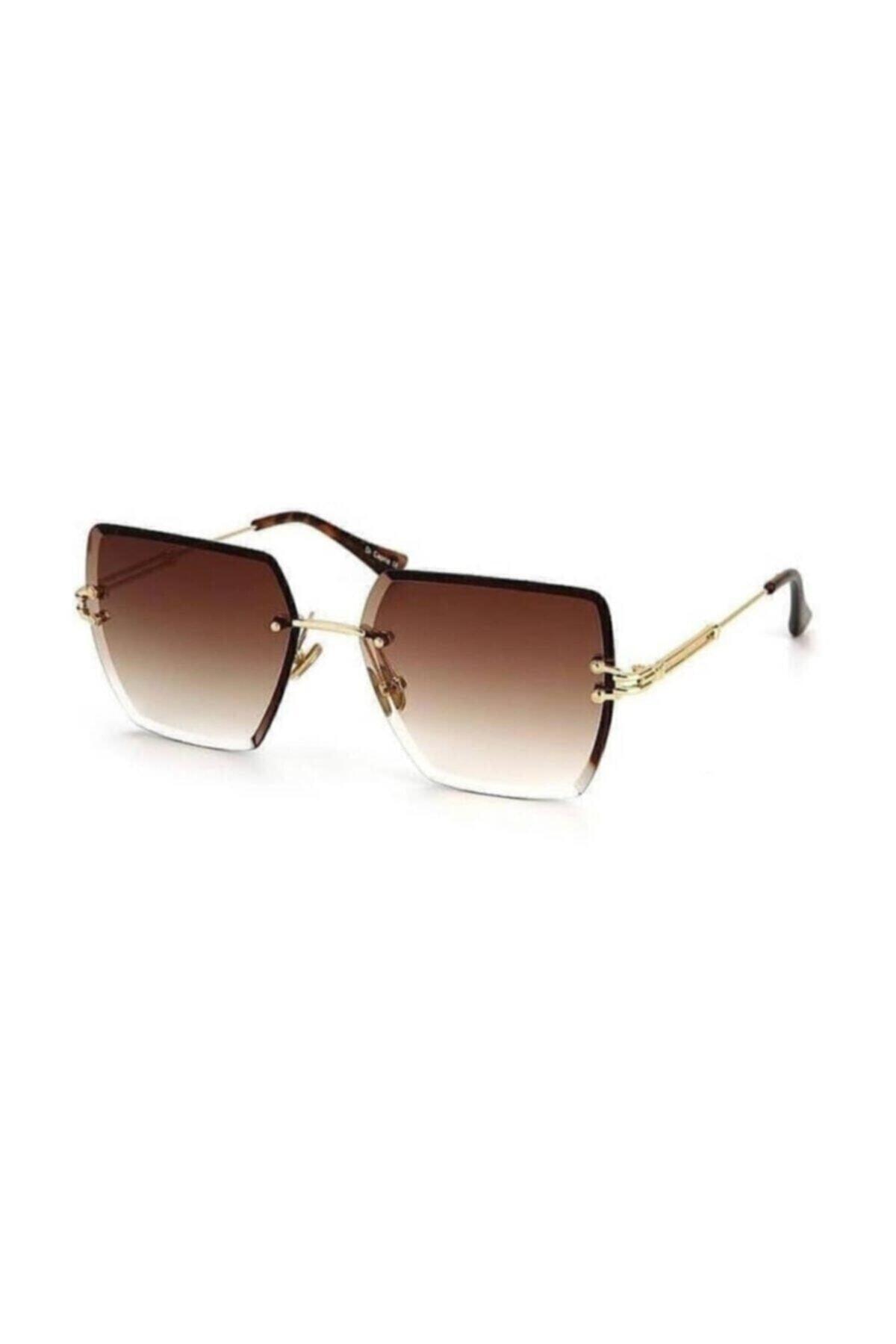 Women's Brown Square Crystal Cut Sunglasses - Swordslife