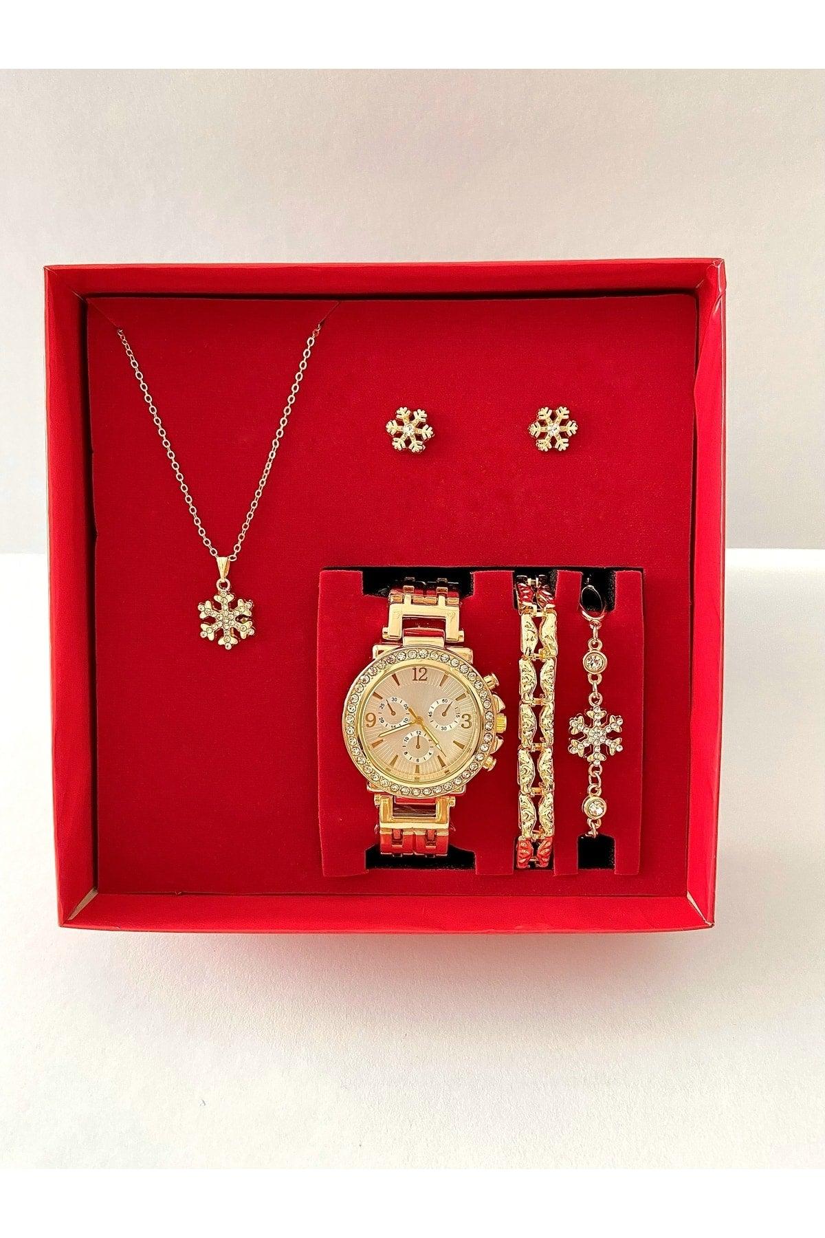 Women's Wristwatch Clock Bracelet Necklace Earrings Gift Set - Swordslife