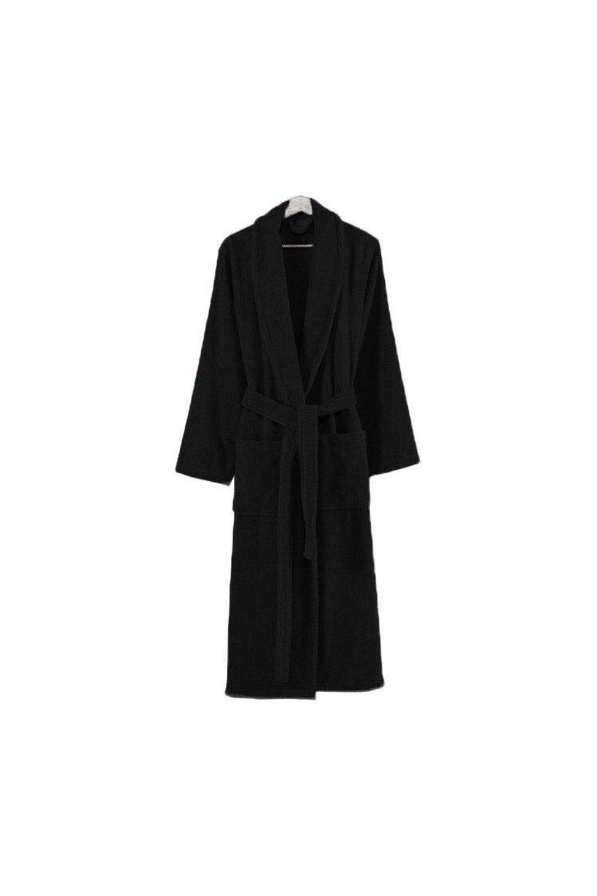 Black Cotton Unisex Large Size Shawl Collar Bathrobe - Swordslife