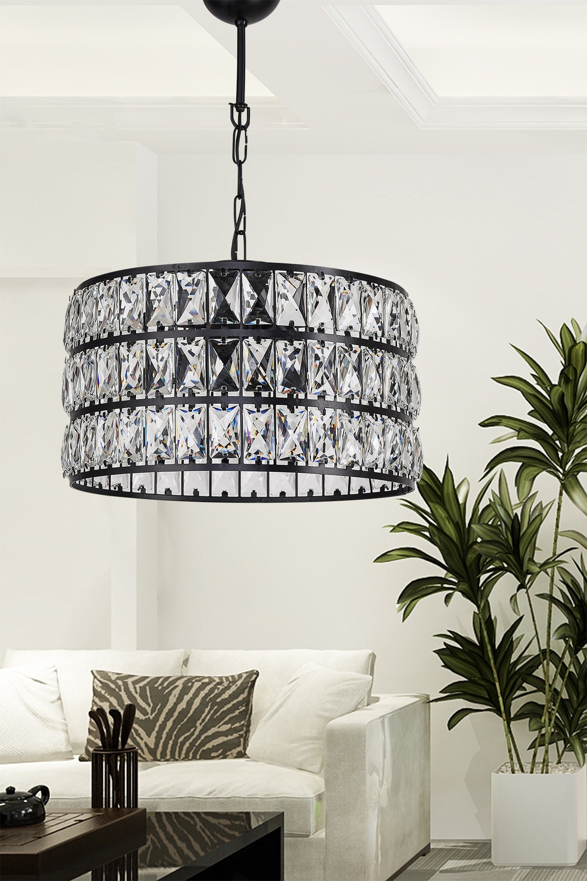 Heure Glass Chandelier Black Mdrn-45