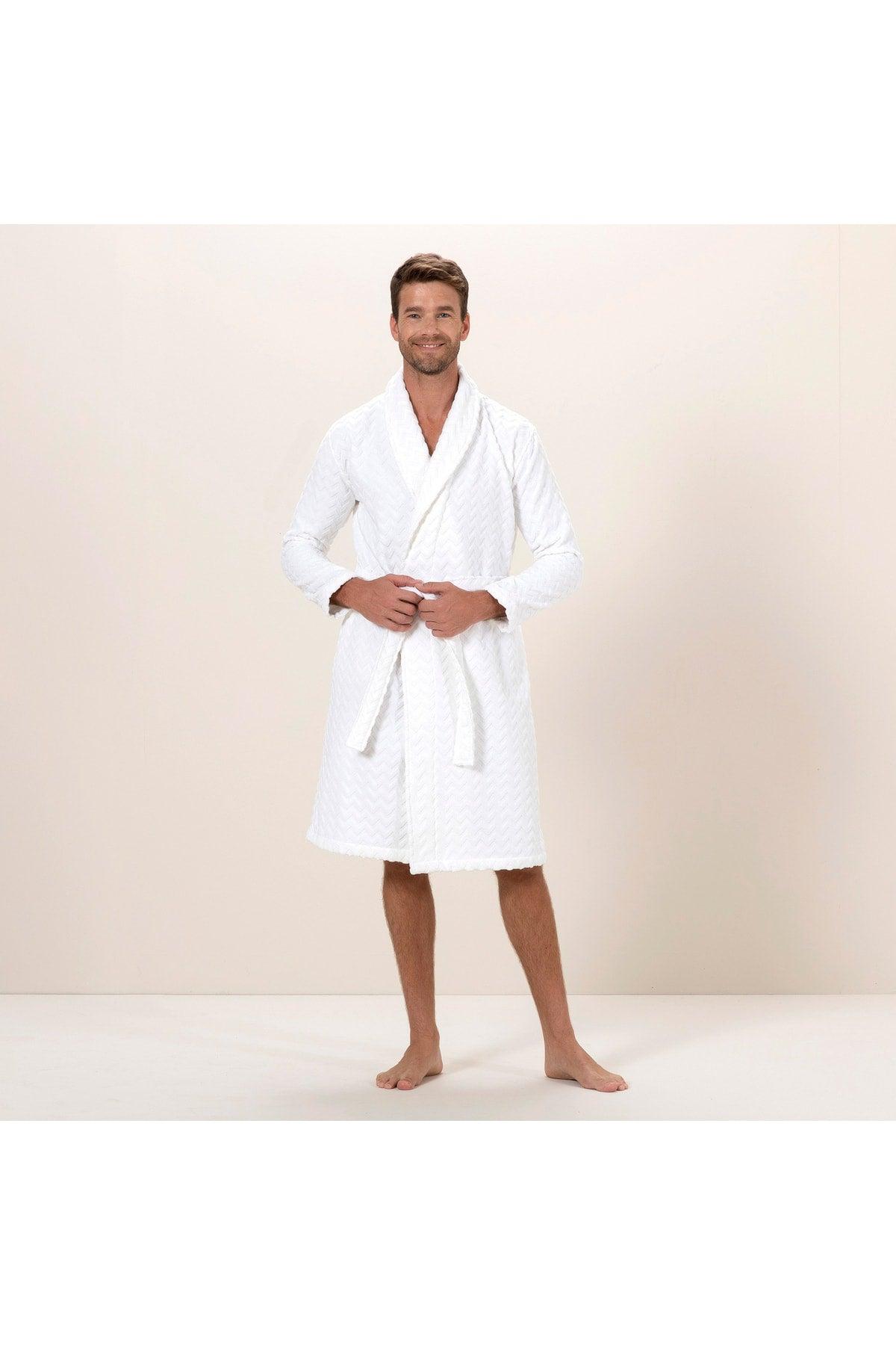 Zigzag Men's Bathrobe White - Swordslife