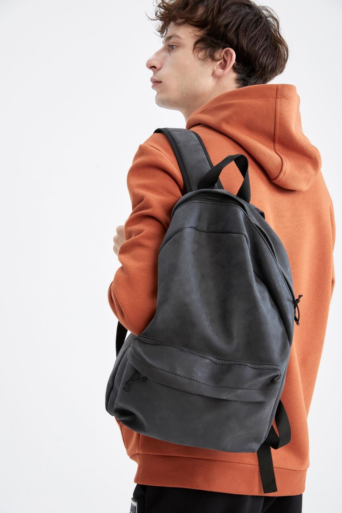 Men'S Large Faux Leather Backpack