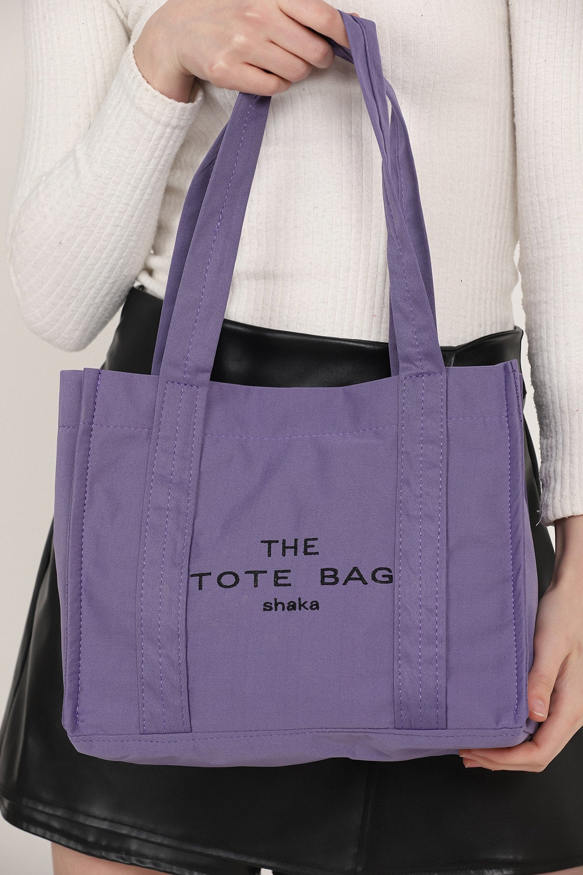 Lilac U45 Snap Closure The Tote Bag Embroidered Canvas Fabric Daily Women'S Arm And Shoulder Bag 25X30