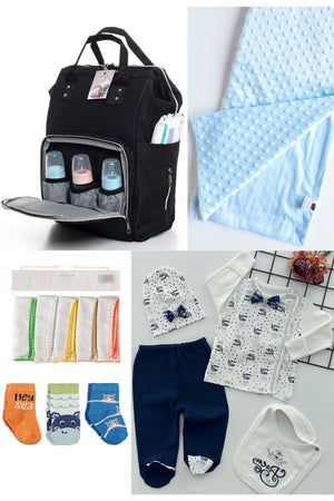 5 Piece Maternity Set (Baby Care Backpack, Hospital Exit, Chickpea Blanket, 10 Wipes And 3 Socks)