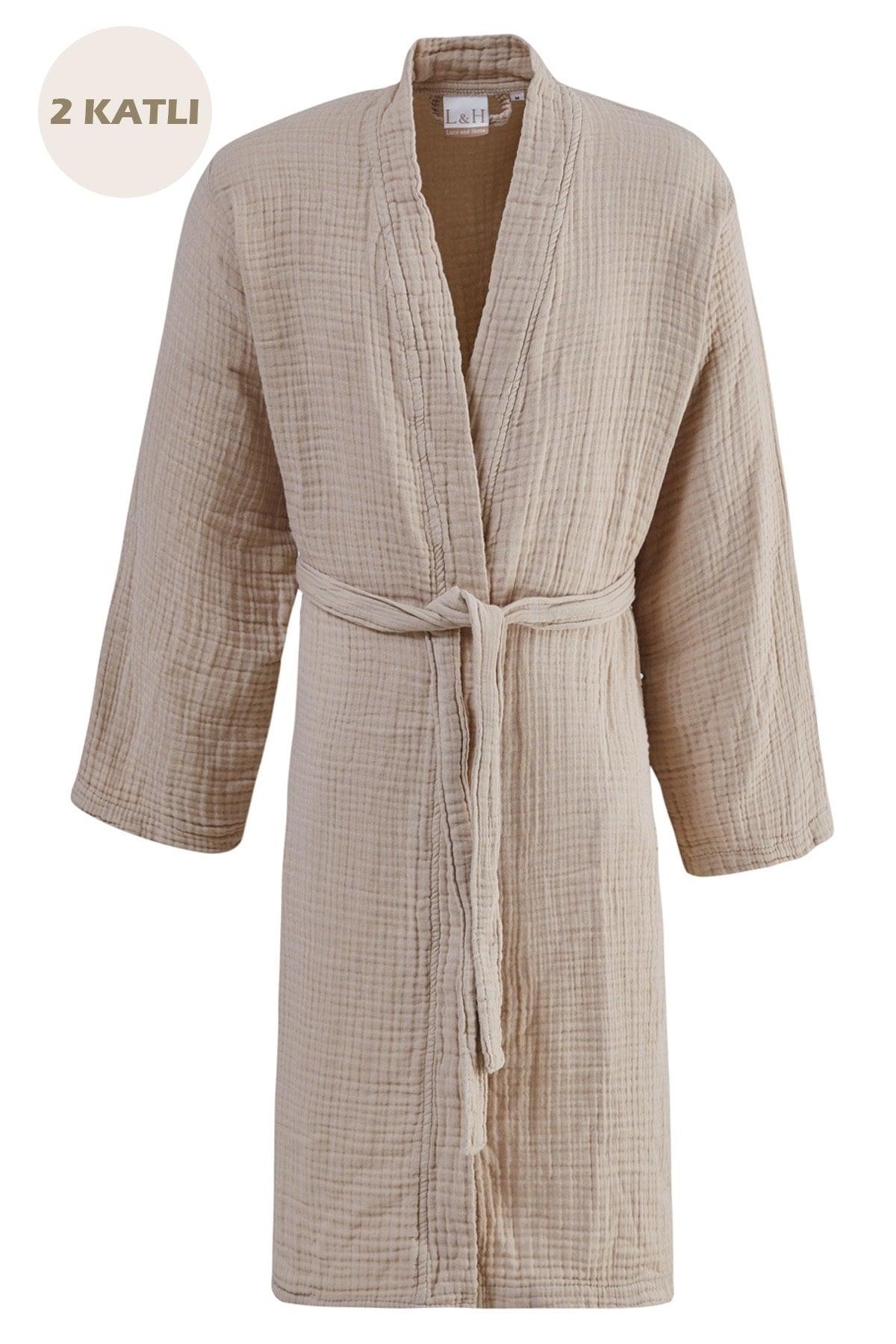 Unisex Ecru 2 Layer Muslin Dressing Gown / Bathrobe /kimono - Swordslife