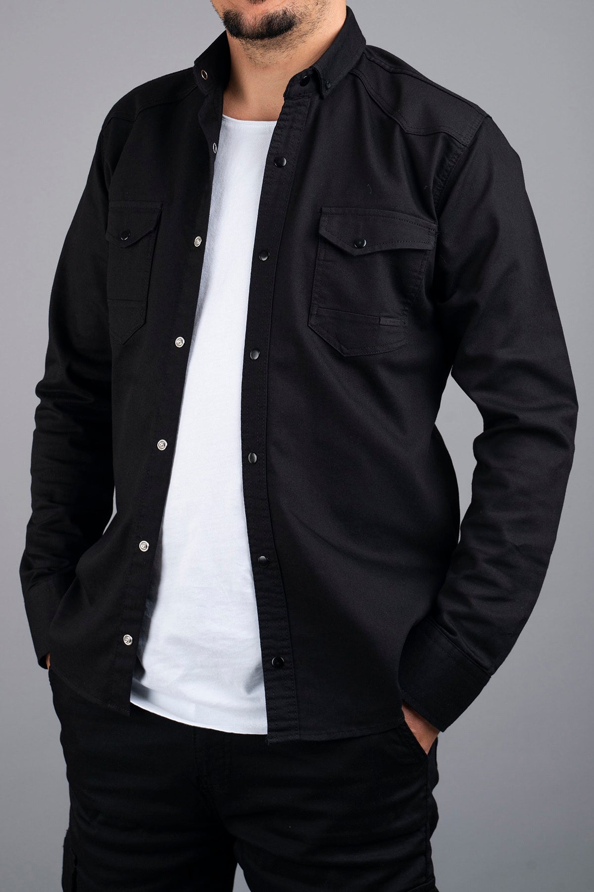 Slim Fit Men's Denim Shirt Black