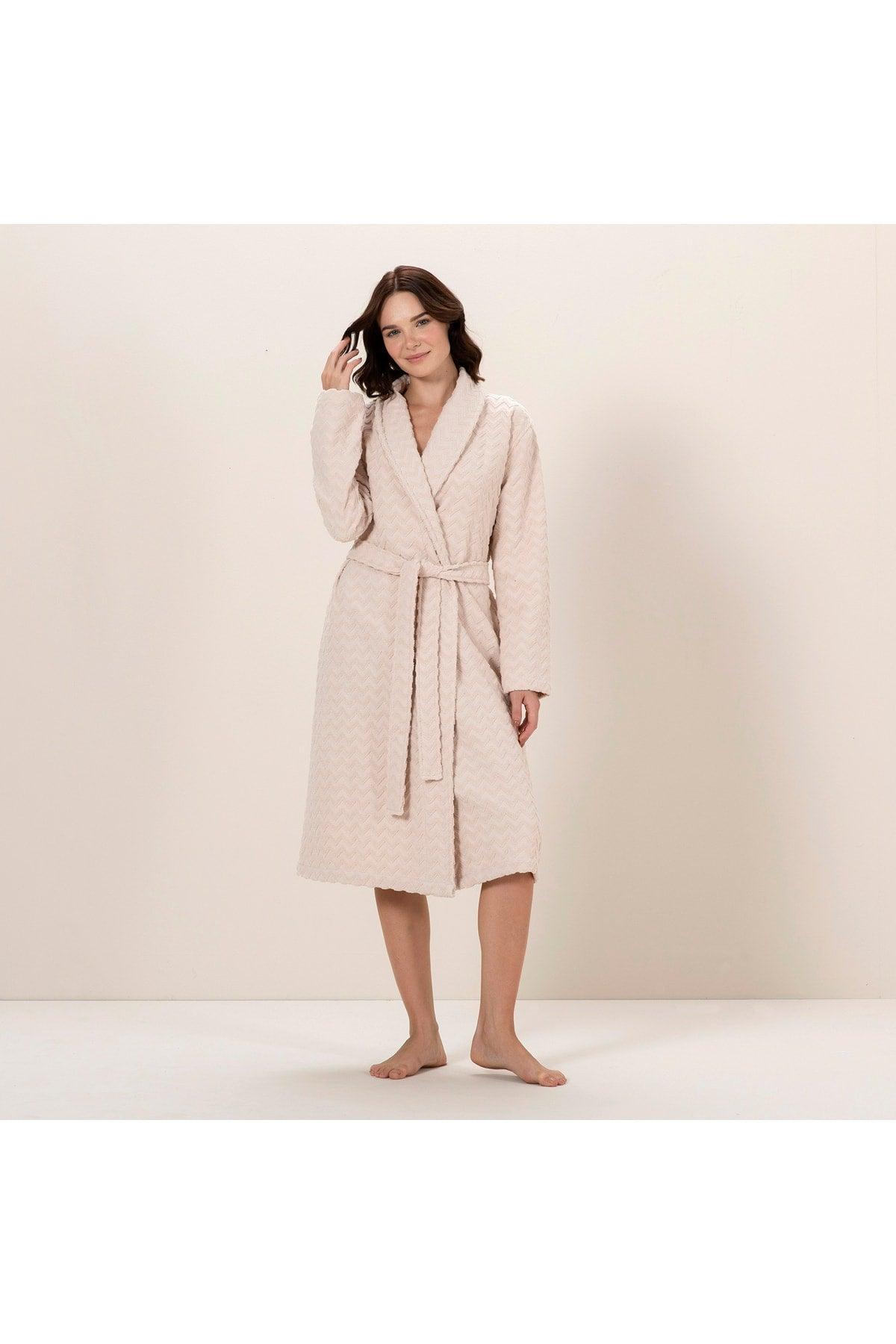 Zigzag Women's Bathrobe Beige - Swordslife