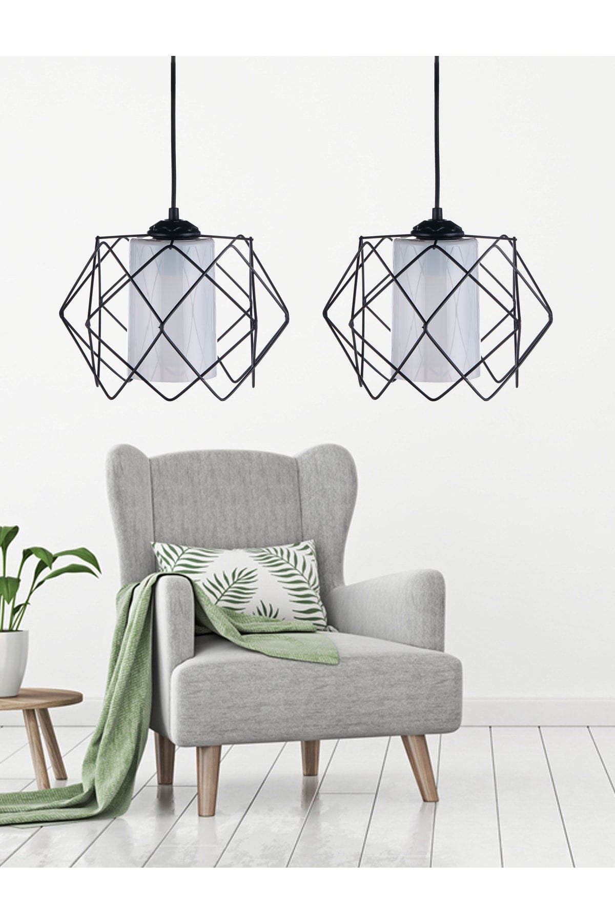 Black Design Multi Square Chandelier With White Mica Glass (2 Pcs)