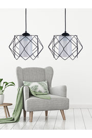Black Design Multi Square Chandelier With White Mica Glass (2 Pcs)