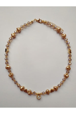 Honey Color Baroque Pearl Heart Bead Necklace with White Shimmer Tip - Swordslife