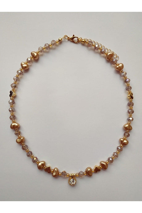 Honey Color Baroque Pearl Heart Bead Necklace with White Shimmer Tip - Swordslife