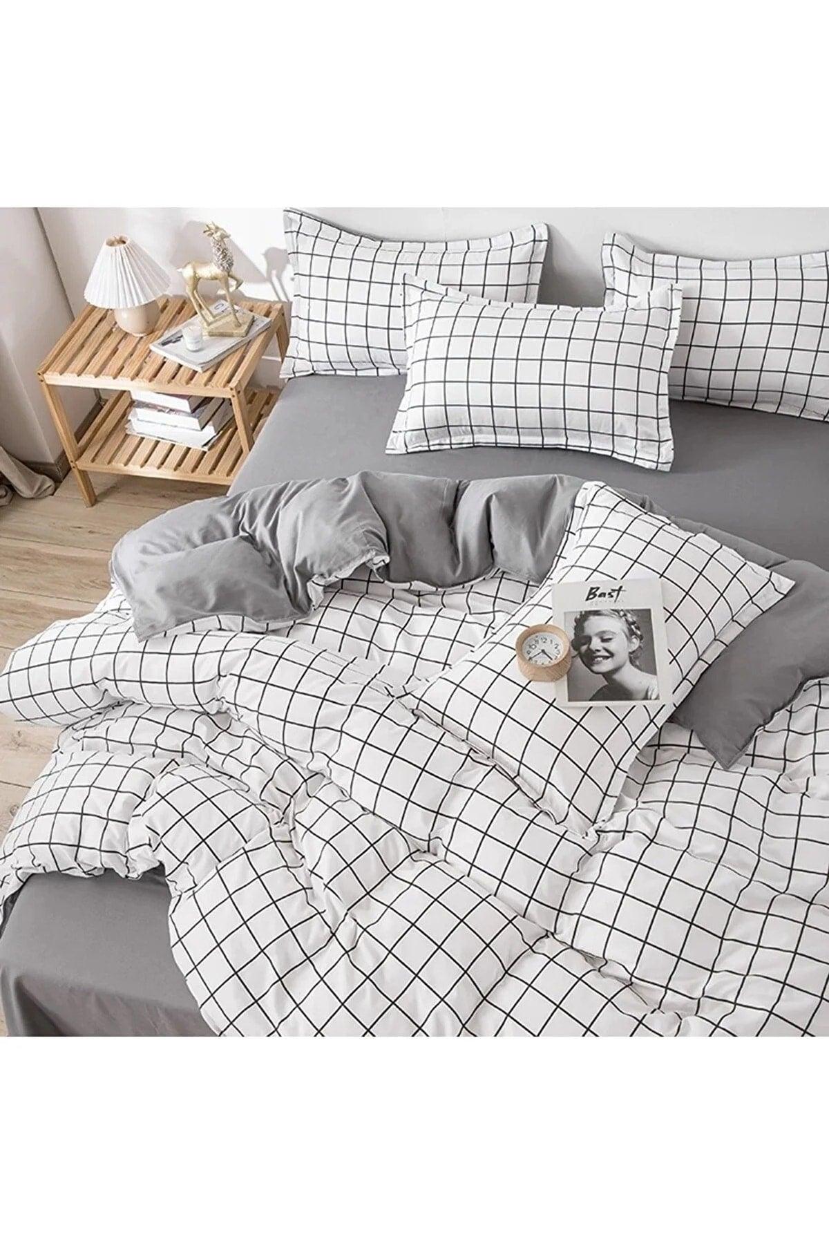 Black and White Checkered Single Bed Linen Duvet Cover Set - Swordslife