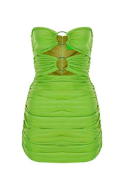 Green Bust Two-Ring Ruffle Strapless Draped Mini Evening Dress - Swordslife