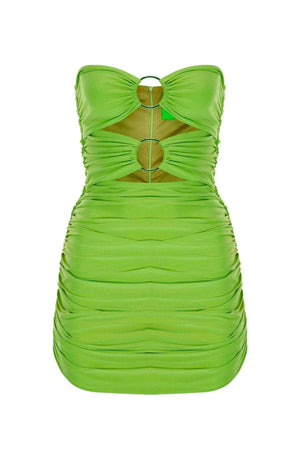 Green Bust Two-Ring Ruffle Strapless Draped Mini Evening Dress - Swordslife