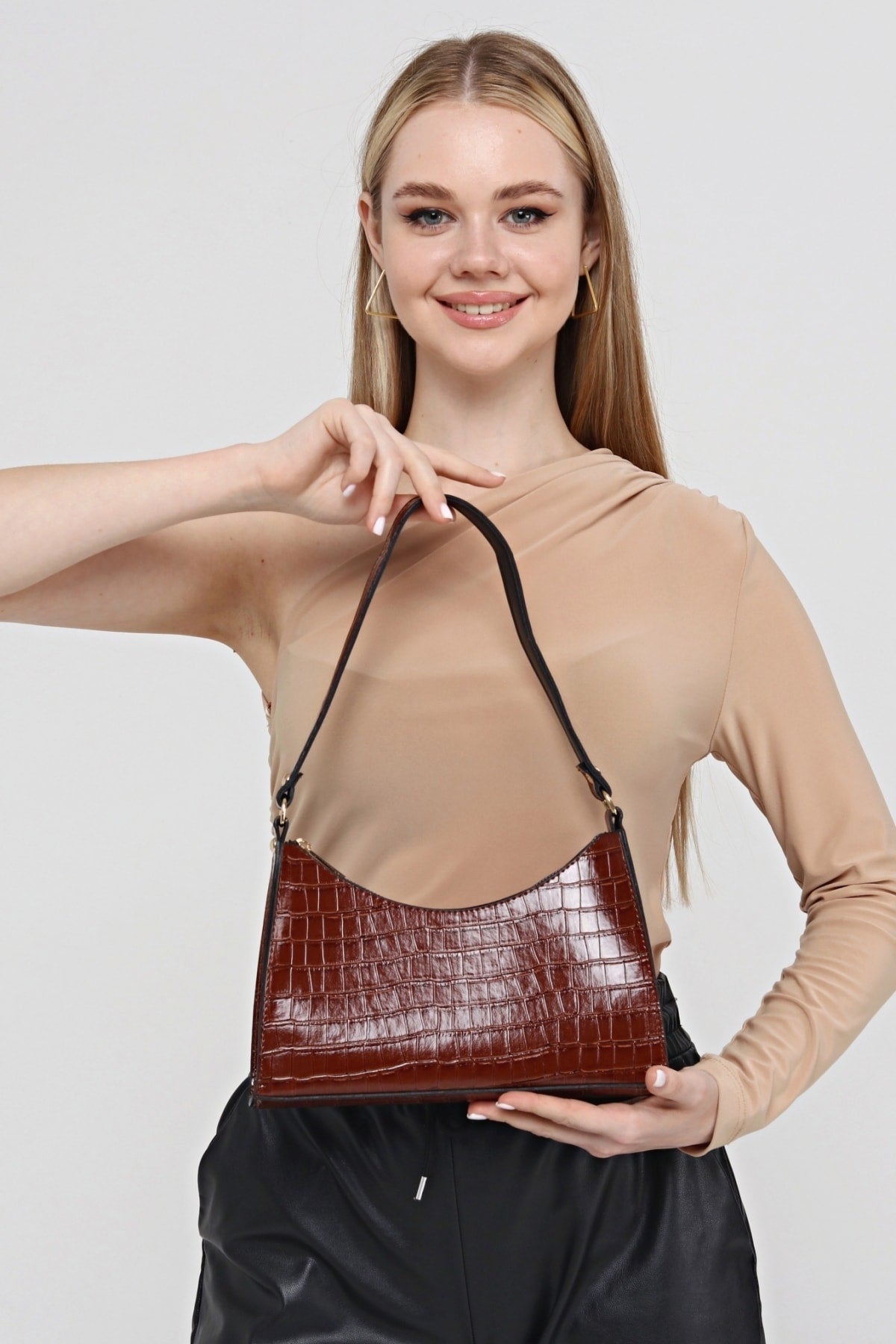 Taba Crocodile Patterned Baguette Baguette Hand And Shoulder Bag Gc009025K