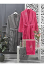 4 Piece Family Bathrobe Set Women Men Towel Bathrobe Set Fuchsia Gray - Swordslife