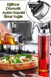 Drip-Free Tick-Tock Glass Oil Bowl With Lid 1000 Ml (Oil Bowl With Automatic Opening Lid) Tick-Tock Non-Drip