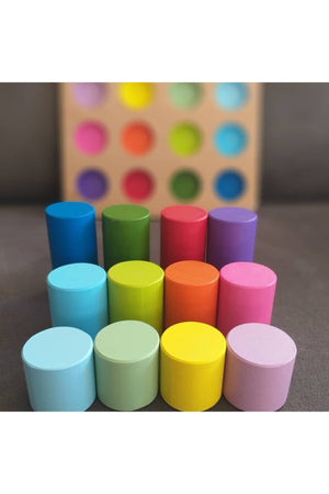 Montessori Cylinders With Matching Table & Educational Cards & Solid Wood