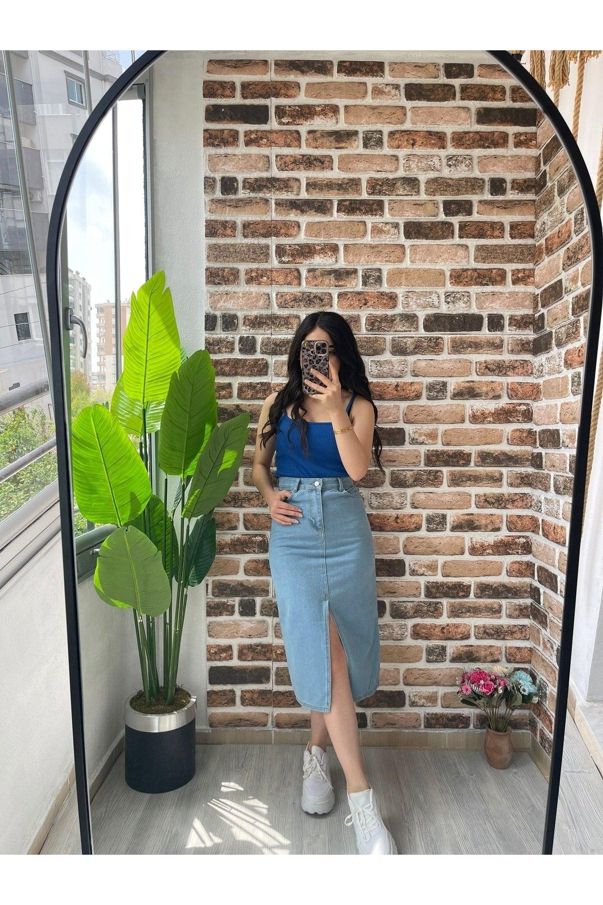 Denim Skirt Sweet Blue Slit - Swordslife