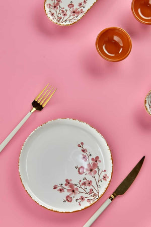 Lux Ceramic Handmade 6 Person 21 Piece Sakura Blossom Breakfast Set, Set
