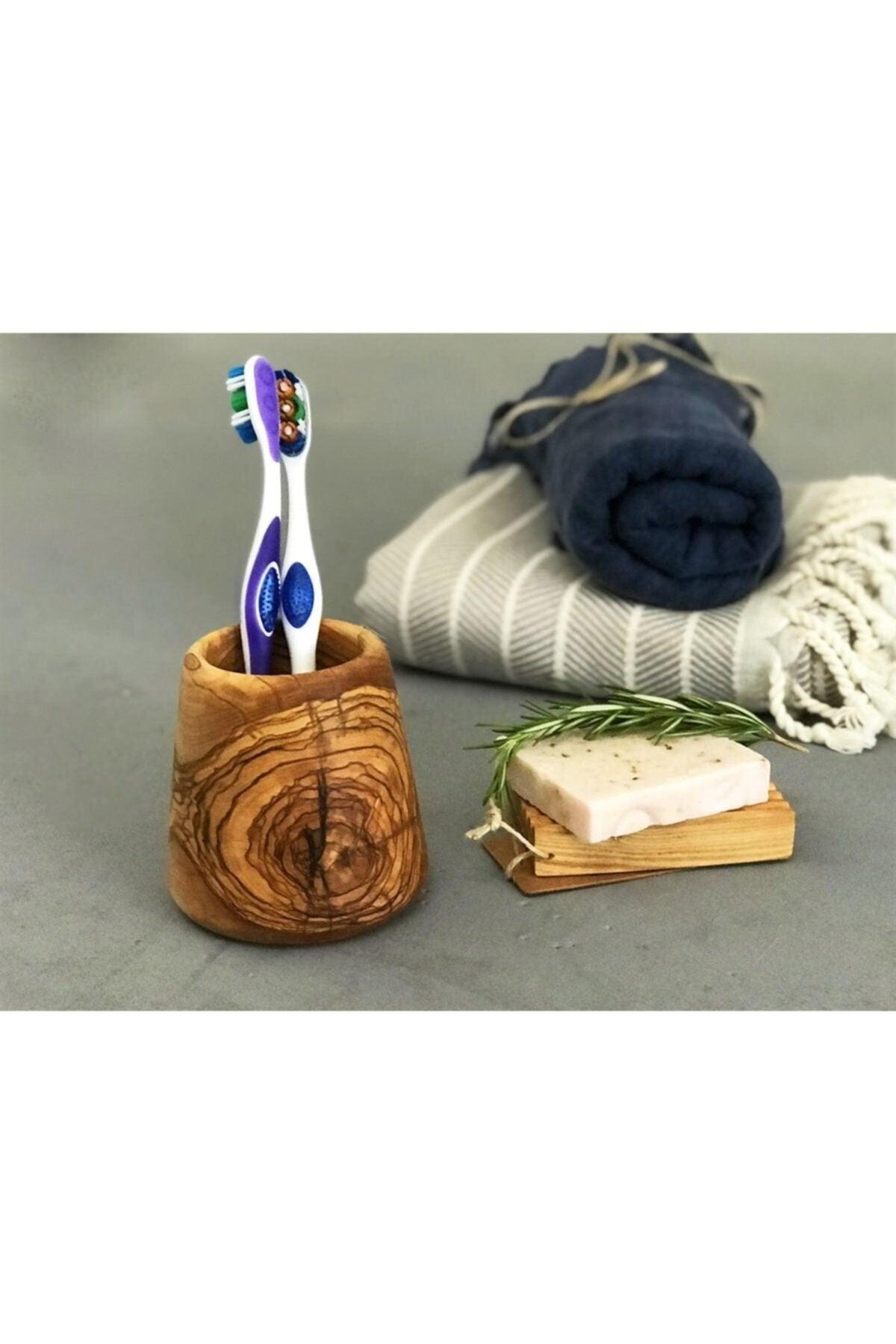 Olive Wood Wooden Soap Dispenser Toothbrush Set - Swordslife