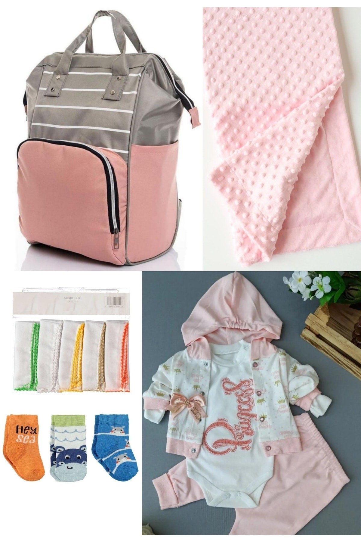 5 Piece Maternity Set (Baby Care Backpack, Hospital Exit, Chickpea Blanket, 10 Wipes and 3 Socks)