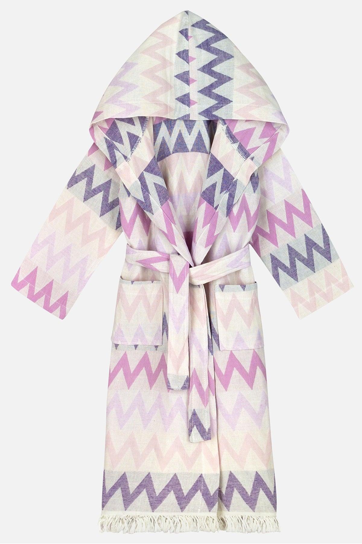 Zigzag Pattern Kids Peshtemal Beach Bathrobe - Swordslife