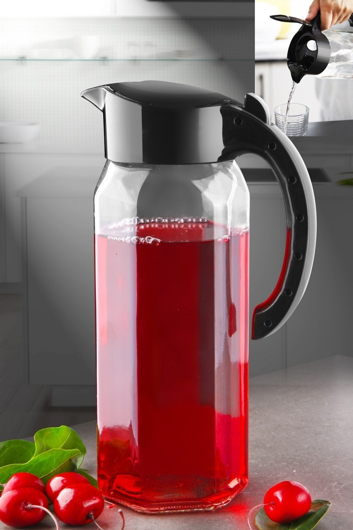 Great Prism Glass Jug 1500Ml - (Fill Without Remove The Lid.) Hexagonal Bottle