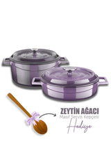 Cast Round Deep And Shallow 5 Piece Cookware Set Purple